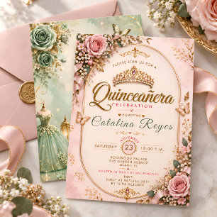 Elegante Convite de Quinze Anos em Verde Sage