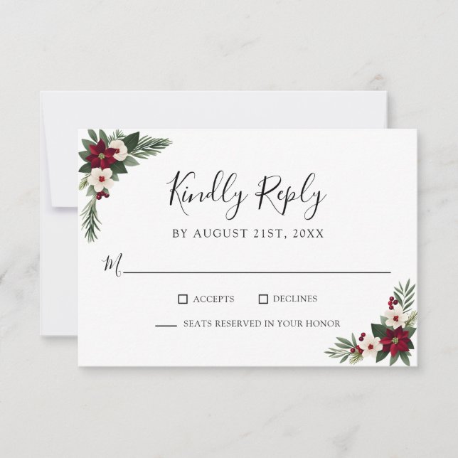 Elegante Convite de Resposta de Casamento com Flor (Frente)