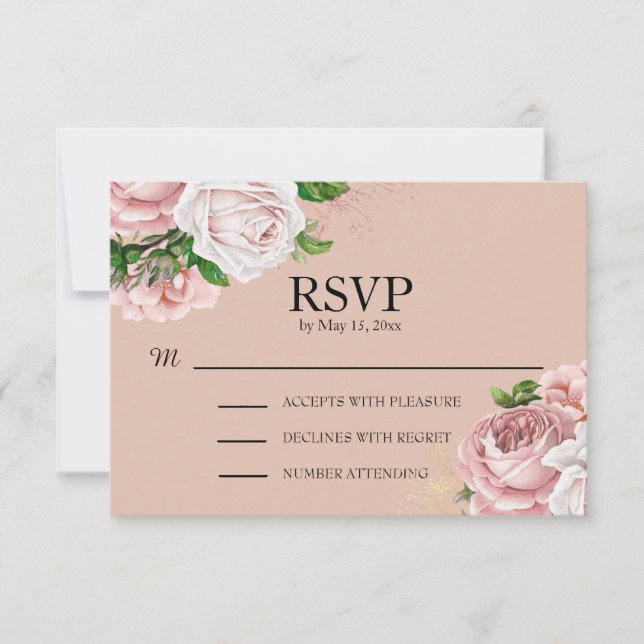 Elegante Convite de Resposta de Casamento Floral R (Frente)