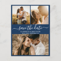 Elegante Convite de Save The Date Azul Marinho com
