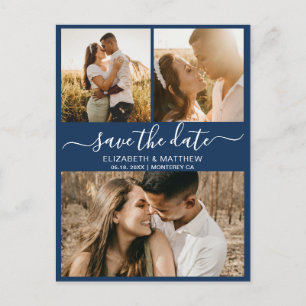 Elegante Convite de Save The Date Azul Marinho com