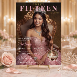 Elegante Convite de Sweet Fifteen Rosa Bege com Fo