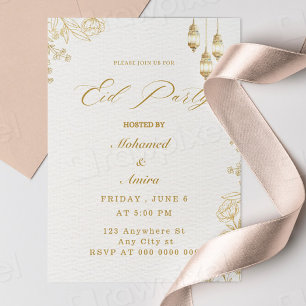 elegante convite Eid Mubarak Floral Bege Muçulmano