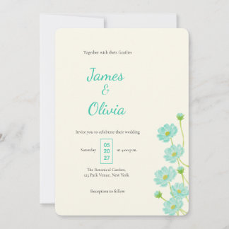 Elegante Convite Floral de Primavera em Azul Turqu
