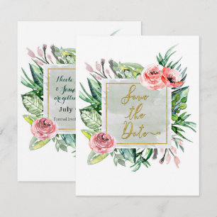 Elegante Convite Floral Moderno para Salvar a Data