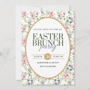 Elegante Convite Floral para Brunch de Páscoa