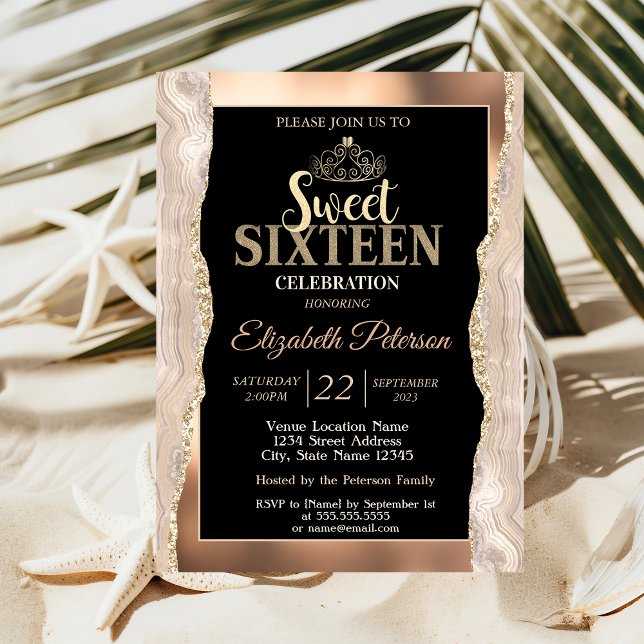 Elegante Convite Sweet 16 com Brilho de Mármore de (Criador carregado)