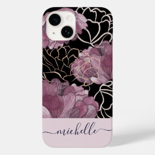 Elegante, cor-de-rosa e preto, monograma floral