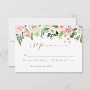 Elegante cora a aguarela floral que Wedding RSVP