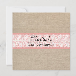Elegante Coral Burlap Lace Primeiro Convite Comuni