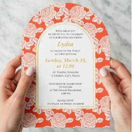Elegante Coral Floral Bat Mitzvah Convite