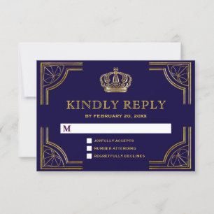 Elegante Coroa Azul Dourada Ornada RSVP