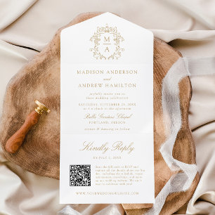 Elegante Crista Dourada Casamento com Monograma Ch