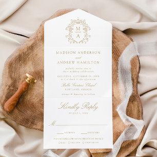 Elegante Crista Dourada Casamento com Monograma Ch