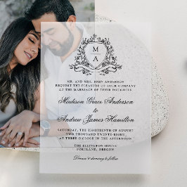 Elegante Crista Floral Preta Monograma Casamento