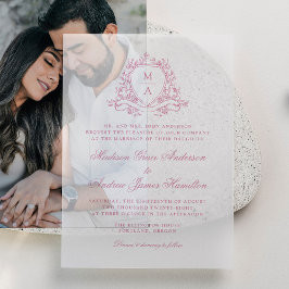 Elegante Crista Floral Rosa Monograma de Casamento
