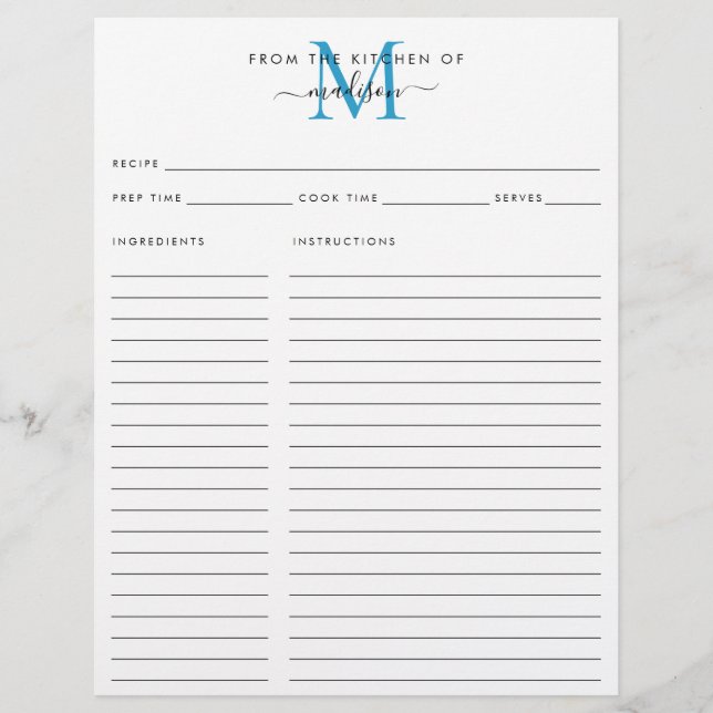 Elegante da Cozinha do Monograma Azul (Frente)