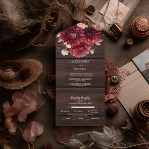 Elegante Dahlia Burgundy em Aquarela para Casament
