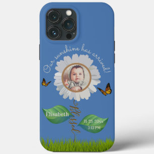 Elegante Daisy Blue Floral Cute Baby Photo e Name