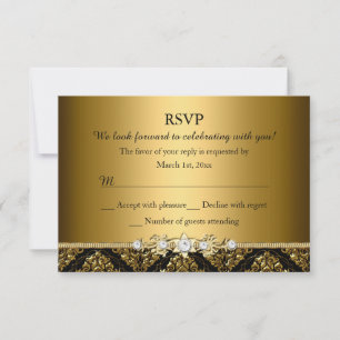 Elegante Damasco Dourado e Preto RSVP