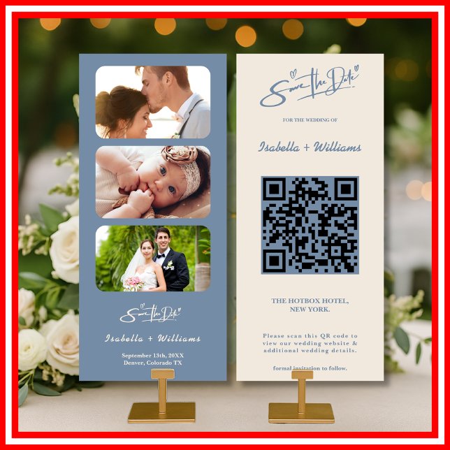 Elegante de Código QR de Foto de Casamento Azul Du (Criador carregado)