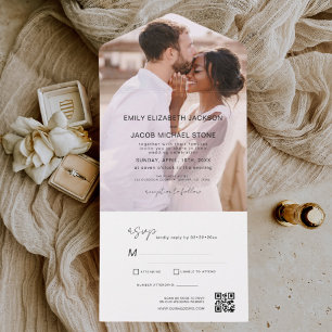 Elegante de Código QR de Foto de Casamento Minimal