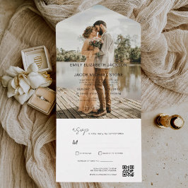 Elegante de Código QR de Foto de Casamento Minimal
