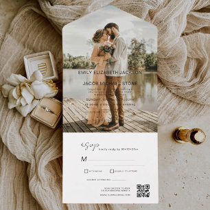 Elegante de Código QR de Foto de Casamento Minimal