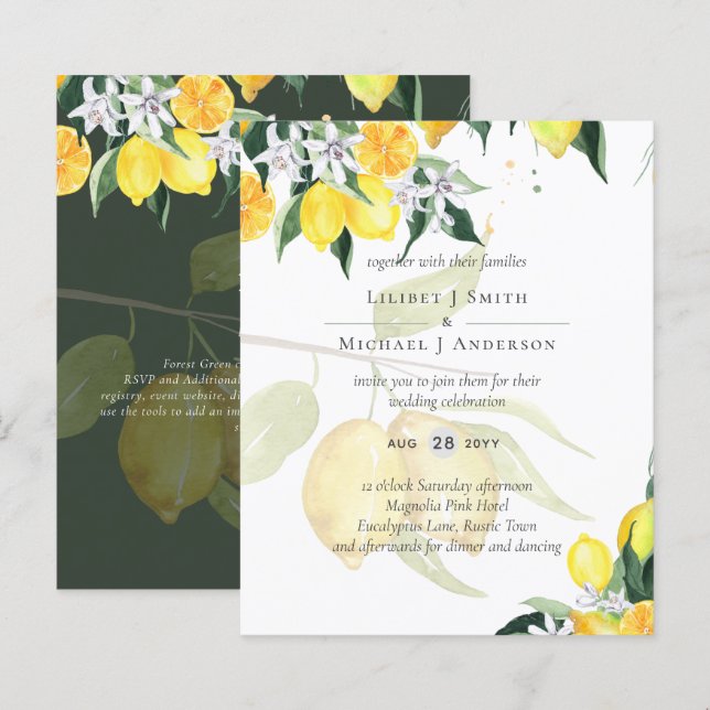 Elegante de Convite de casamento de Árvore Limão M (Frente/Verso)