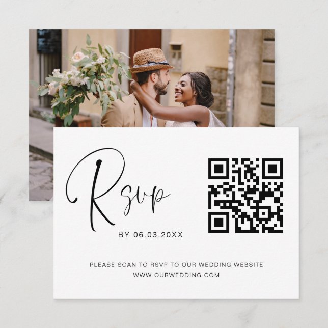 Elegante de Foto do Site de Casamento RSVP de Códi (Frente/Verso)