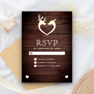 Elegante Deer Heart Rustic Wood RSVP
