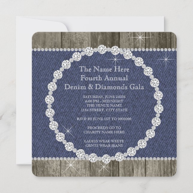 Elegante Denim e Convite de festas de Ouros (Frente)