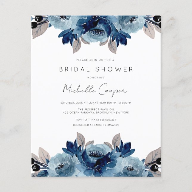 Elegante Desconto Floral Azul Poeira e Azul Marinh (Frente)