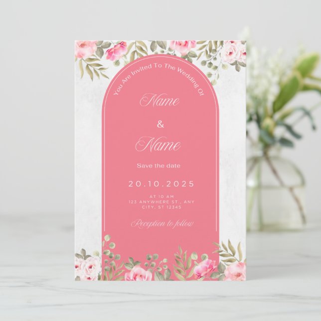 Elegante design de convite para casamento floral (Em pé/Frente)