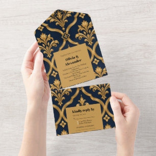 Elegante Design de Motivo Vintage em Damasco Doura