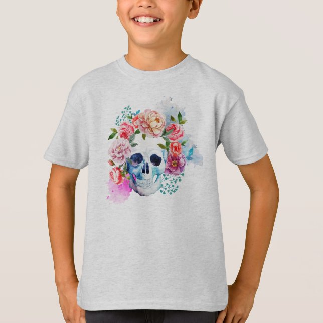 Elegante Dia de los Muertos Camisa Floral (Frente)