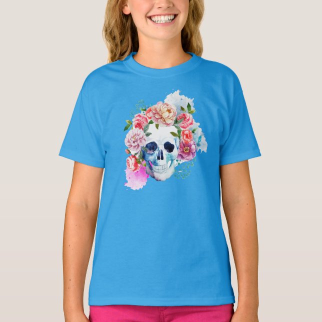 Elegante Dia de los Muertos Camisa Floral (Frente)
