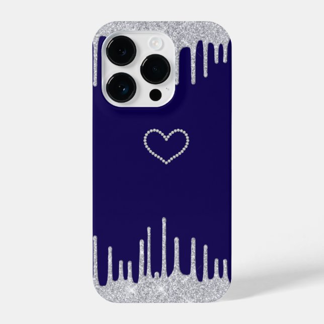 Elegante Diamond Heart iPhone 14 Pro Case - Marinh (Verso)