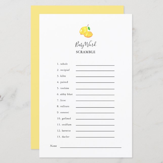 Elegante do Jogo de Chá de fraldas de Limão do Wor (Frente/Verso)