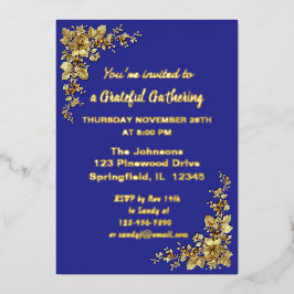 Elegante Dourada Ação de Graças Foil Invita