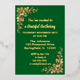 Elegante Dourada Ação de Graças Foil Invita