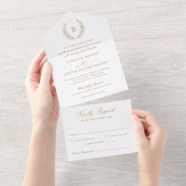 Elegante Dourada Laurel Wreath Casamento Monograma