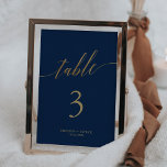 Elegante Dourado e Marinho 5x7" Número da Tabela C<br><div class="desc">Esta elegante placa de número da mesa de casamento de 1x7" e ouro é perfeita para um casamento simples. A design neutra apresenta uma carta minimalista decorada com a tipografia falsa de ouro romântica e caprichosa. A placa impressão na frente e atrás (lado duplo). Adicione cada número de tabela que...</div>