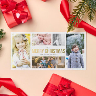 Elegante Dourado Feliz Natal 5 Cartões de fotos d