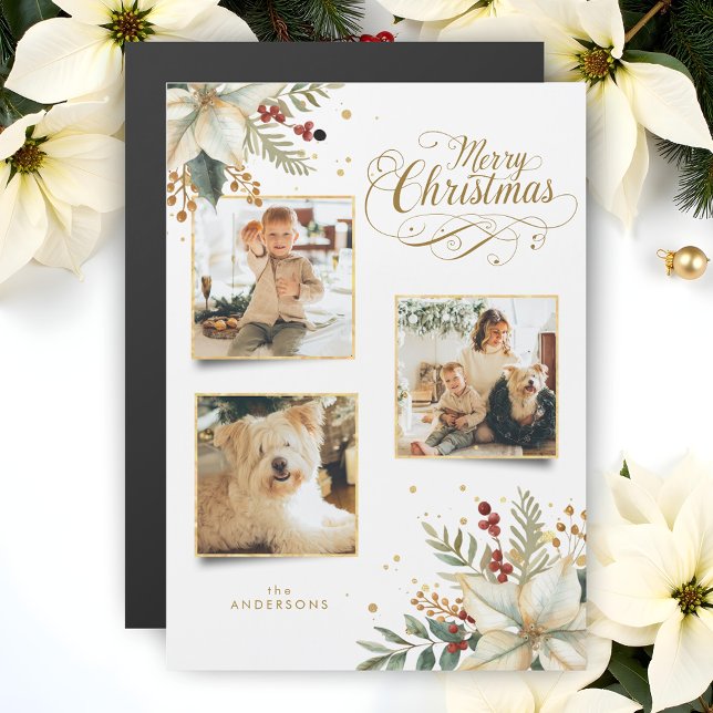 Elegante Dourado Feliz Natal Botânico 3 Foto (Criador carregado)