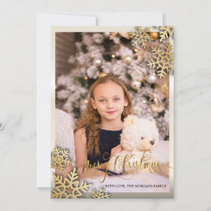Elegante Dourado Flocos de Neve Foto Feliz Natal