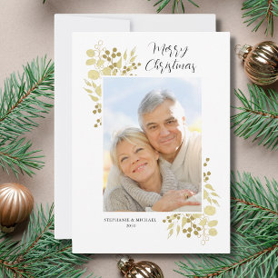 Elegante Dourado Greenery Feliz Foto de Natal
