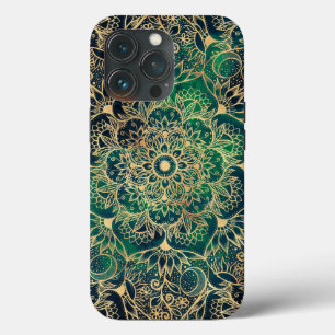Elegante Dourado Mandala Floral Verde Azul