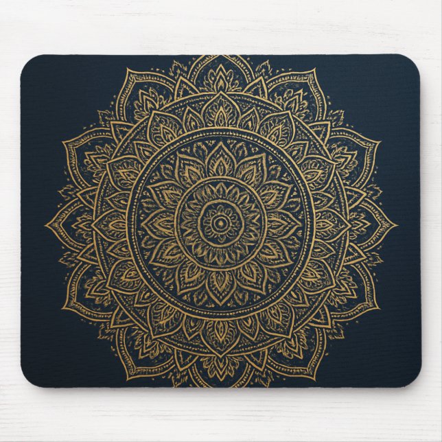 Elegante Dourado Mandala no Mousepad Marinho (Frente)