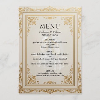 Elegante Dourado Menu de Casamento Cartão de Luxo